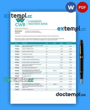 sample Canadian Western Bank firm account statement Word and PDF template download