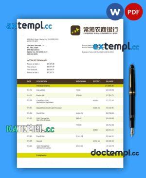 sample Changsu Rural Commercial Bank firm account statement Word and PDF template download
