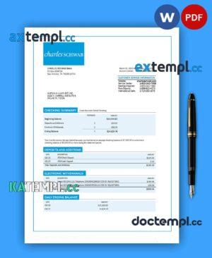 sample CHARLES SCHWAB Bank organization account statement Word and PDF template download
