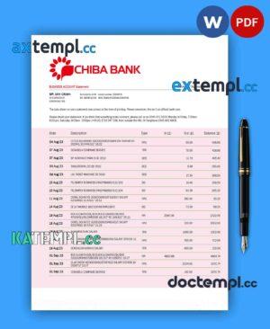 sample Chiba Bank company checking account statement Word and PDF template download