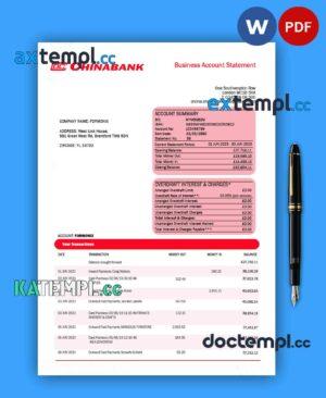 sample China Banking Corporation company account statement Word and PDF template download