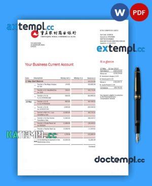 sample CHONGQING Rural Commercial Bank firm account statement Word and PDF template download