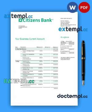sample CITIZENS Bank firm statement Word and PDF template download