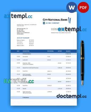 sample CITY National Bank organization statement Word and PDF template download