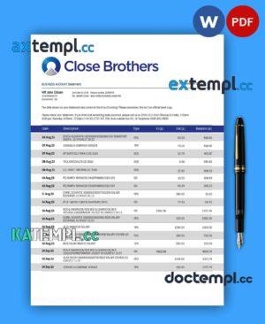 sample Close Brothers Bank Group company checking account statement Word and PDF template download