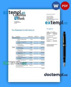 sample Columbia Bank enterprise account statement Word and PDF template download