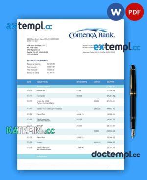 sample COMERICA Bank business statement Word and PDF template download