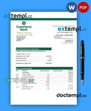 sample Commerce Bank firm account statement Word and PDF template download