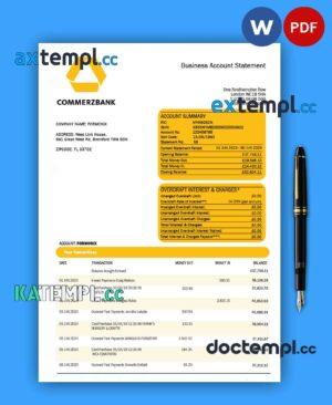sample Commerzbank company checking account statement Word and PDF template download