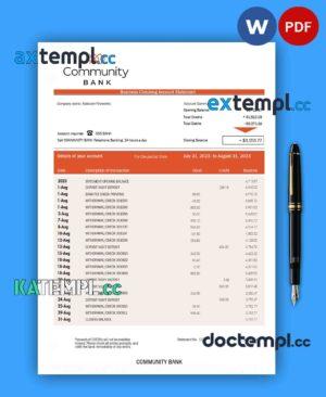 sample Community Bank Business statement Word and PDF template download