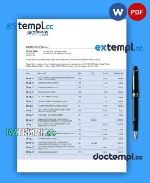 sample Compass Bank enterprise account statement Word and PDF template download