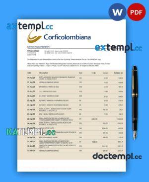 sample Corficolombiana Bank business checking account statement Word and PDF template download