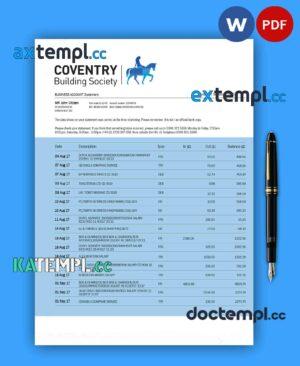 sample Coventry Building Society organization checking account statement Word and PDF template download