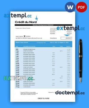 sample Credit du Nord enterprise account statement Word and PDF template download