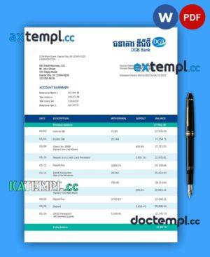 sample Dgb Financial Group business bank statement Word and PDF template download