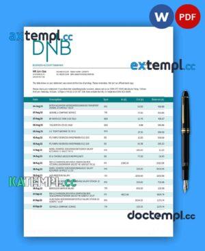sample DNB Bank firm account statement Word and PDF template download