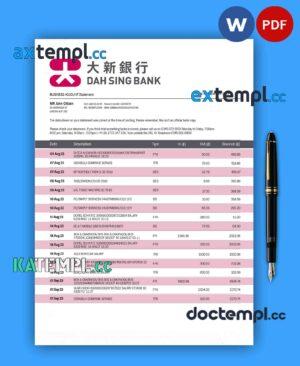 sample Dah Sing Bank company checking account statement Word and PDF template download