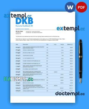 sample Deutsche Kreditbank organization checking account statement Word and PDF template download