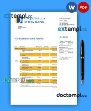 sample Doha Bank organization checking account statement Word and PDF template download