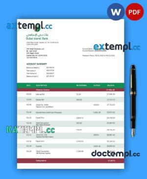 sample DUBAI Islamic Bank enterprise statement Word and PDF template download