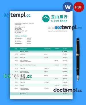 sample E.SUN Commercial Bank business statement Word and PDF template download