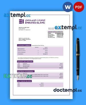 sample Emirates Islamic Bank firm account statement Word and PDF template download