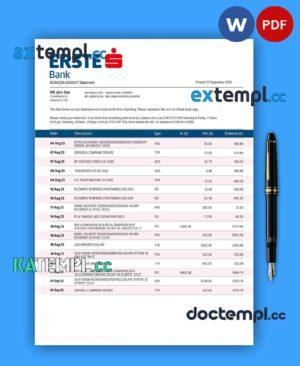 sample ERSTE Bank firm checking account statement Word and PDF template download
