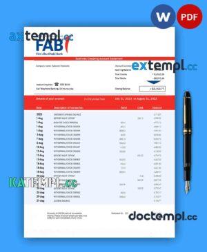 sample FAB Bank company statement Word and PDF template download