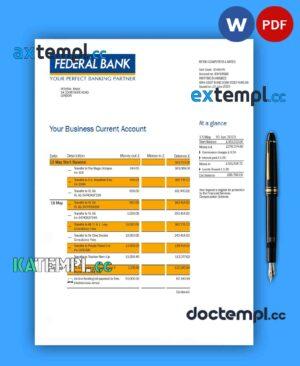 sample Federal Bank company account statement Word and PDF template download