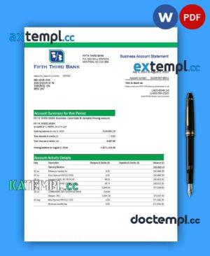 sample FIFTH Third Bank business bank statement Word and PDF template download