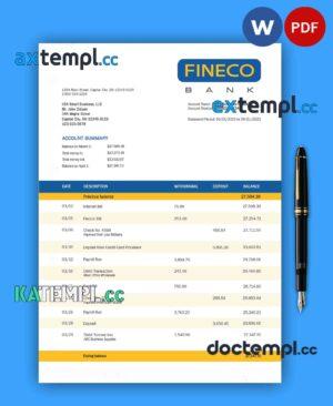sample Finecobank company account statement Word and PDF template download