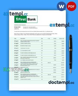 sample First Bancorp Bank Business statement Word and PDF template download