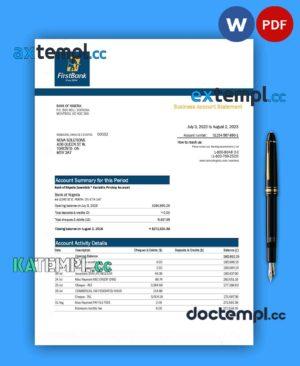 sample First Bank of Nigeria firm account statement Word and PDF template download