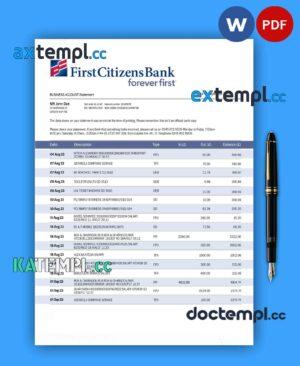 sample FIRST Citizens Bank business statement Word and PDF template download
