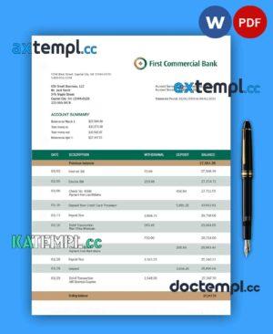 sample FIRST Commercial Bank company statement Word and PDF template download
