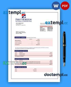 sample FIRST Horizon Bank company checking account statement Word and PDF template download