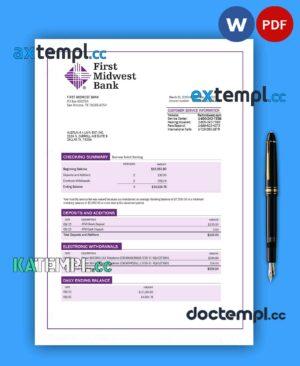 sample First Midwest Bank company account statement Word and PDF template download