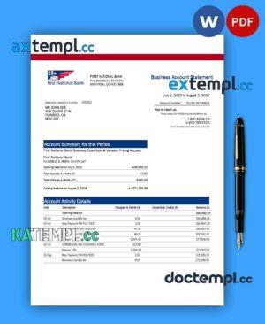 sample FIRST National Bank firm statement Word and PDF template download
