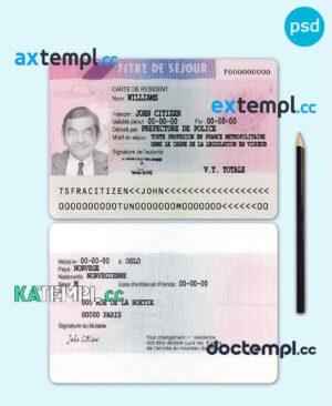 sample FRANCE residence permit card PSD template, version 3 download