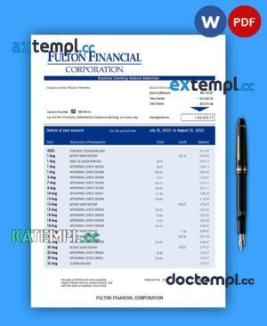 sample Fulton Financial Corporation enterprise account statement Word and PDF template download