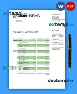 sample GARANTI BBVA Bank enterprise statement Word and PDF template download
