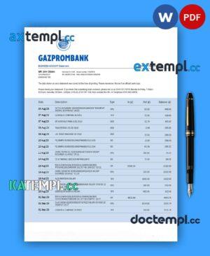 sample Gazprombank firm account statement Word and PDF template download