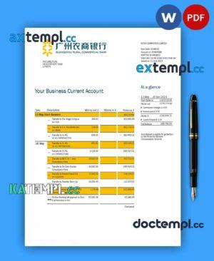 sample GUANGZHOU Rural Commercial Bank company statement Word and PDF template download