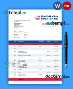 sample Gulf Bank company account statement Word and PDF template download