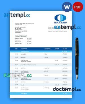 sample GUOTAI Junan Securities bank corporate checking account statement Word and PDF template download