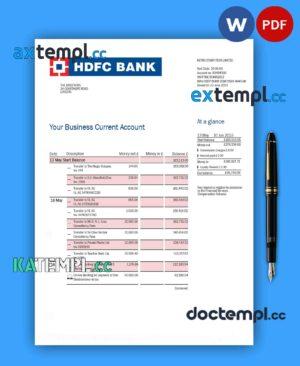 sample HDFC Bank firm account statement Word and PDF template download