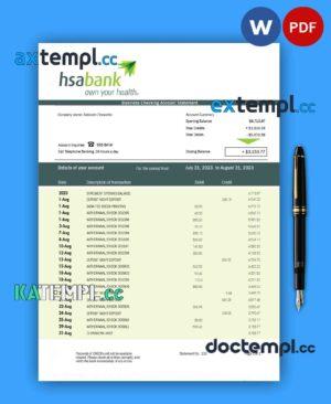 sample HSA Bank enterprise account statement Word and PDF template download