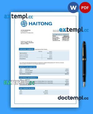 sample HAITONG Securities business bank statement Word and PDF template download