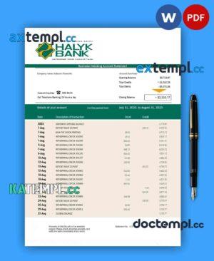 sample Halyk Bank organization account statement Word and PDF template download