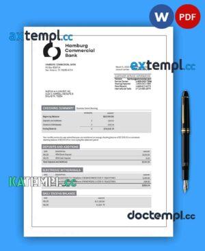 sample Hamburg Commercial Bank enterprise account statement Word and PDF template download